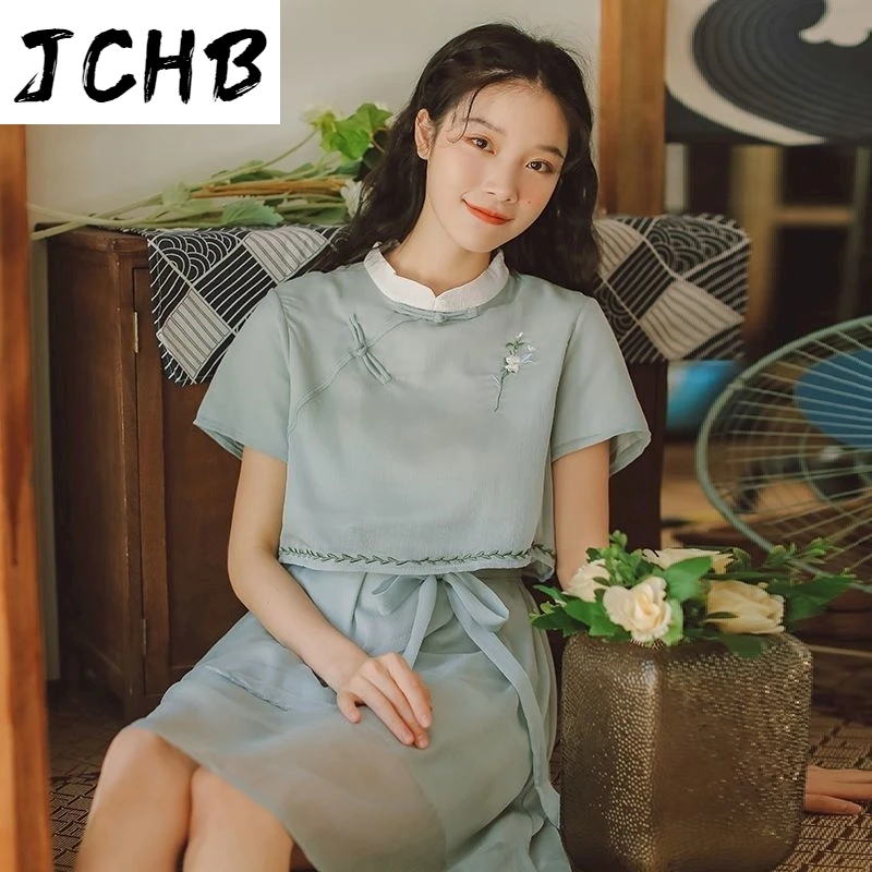 

2021 Cheongsam Dress Women's 200 Pounds Fat Sister New Skirt Female Student Korean Version Loose Improved Cheongsam Dress