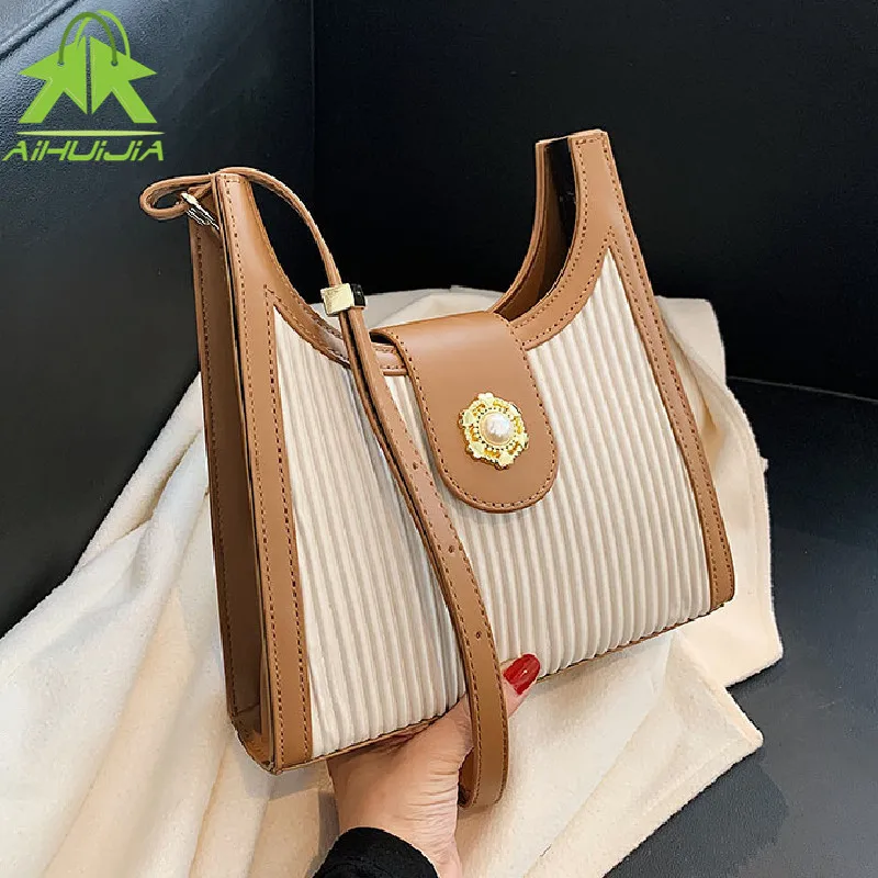 

Top Quality Luxury Pleated Female Handbags Designer Pu Leather Shoulder Crossbody Bags for Women Fashion Underarm Sac A Main New