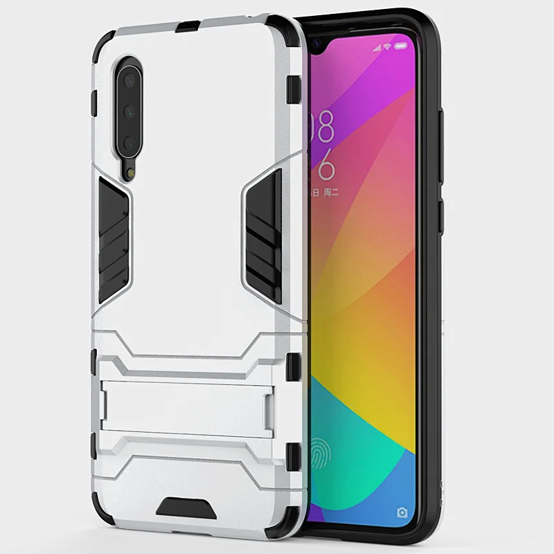 Bracket sliver Xiaomi Mi 9 Lite A3 Lite Гибридный противоударный бронированный автомобильный чехол для телефона с кольцом-подставкой для Mi A3Lite 9 Lite CC9 CC9E чехол-Кобура - Цвет: Bracket sliver