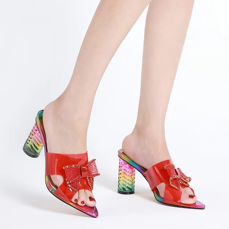 Blue Yellow Italian Slippers Fashion Show Women Shoes Chic Elegant Stylish Italy High Heels Ladies Sandals for Party Wedding