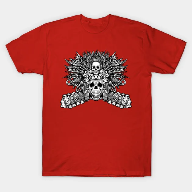 Креативный дизайн футболка с маской черепа Aztec Jaguar. Летняя хлопковая Футболка