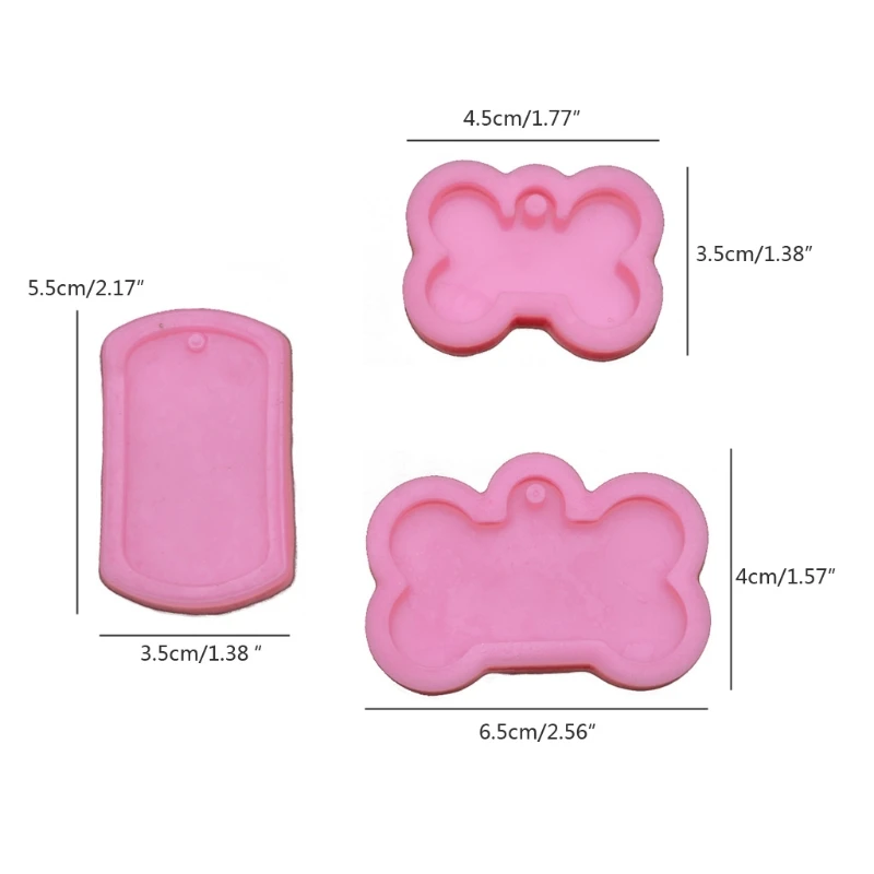 

2021 3Pcs Dog Tags Pendant Resin Casting Mold Kit Silicone Military Bone Shape Tag Pendant Keychain Mold Jewelry Making Tools