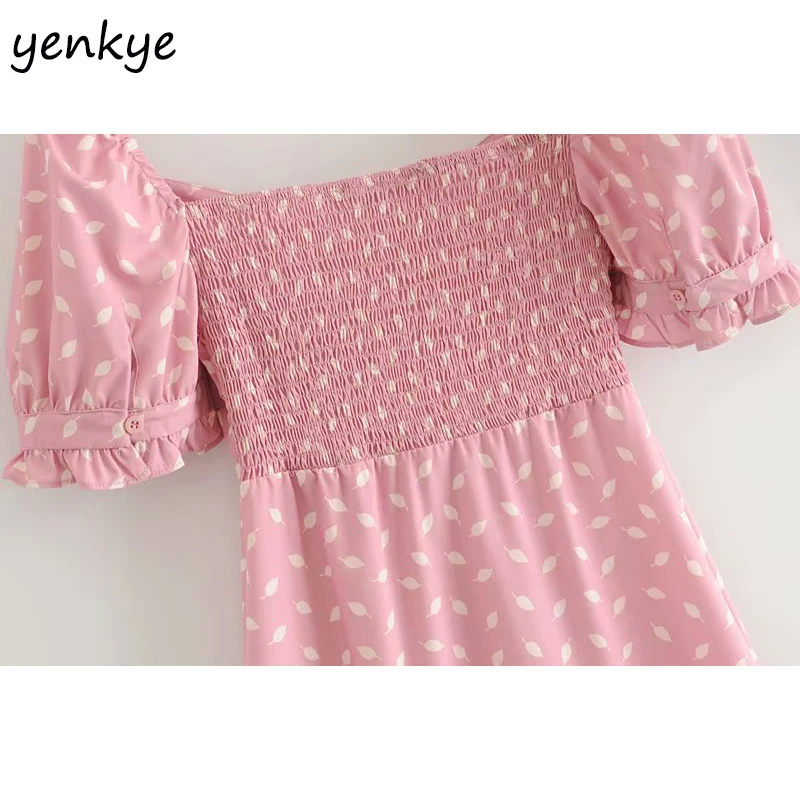 

2019 Women Front Button Floral Print Summer Dress Sweet Lady Sexy V Neck Puff Sleeve A-line Mini Dress DDOM9113