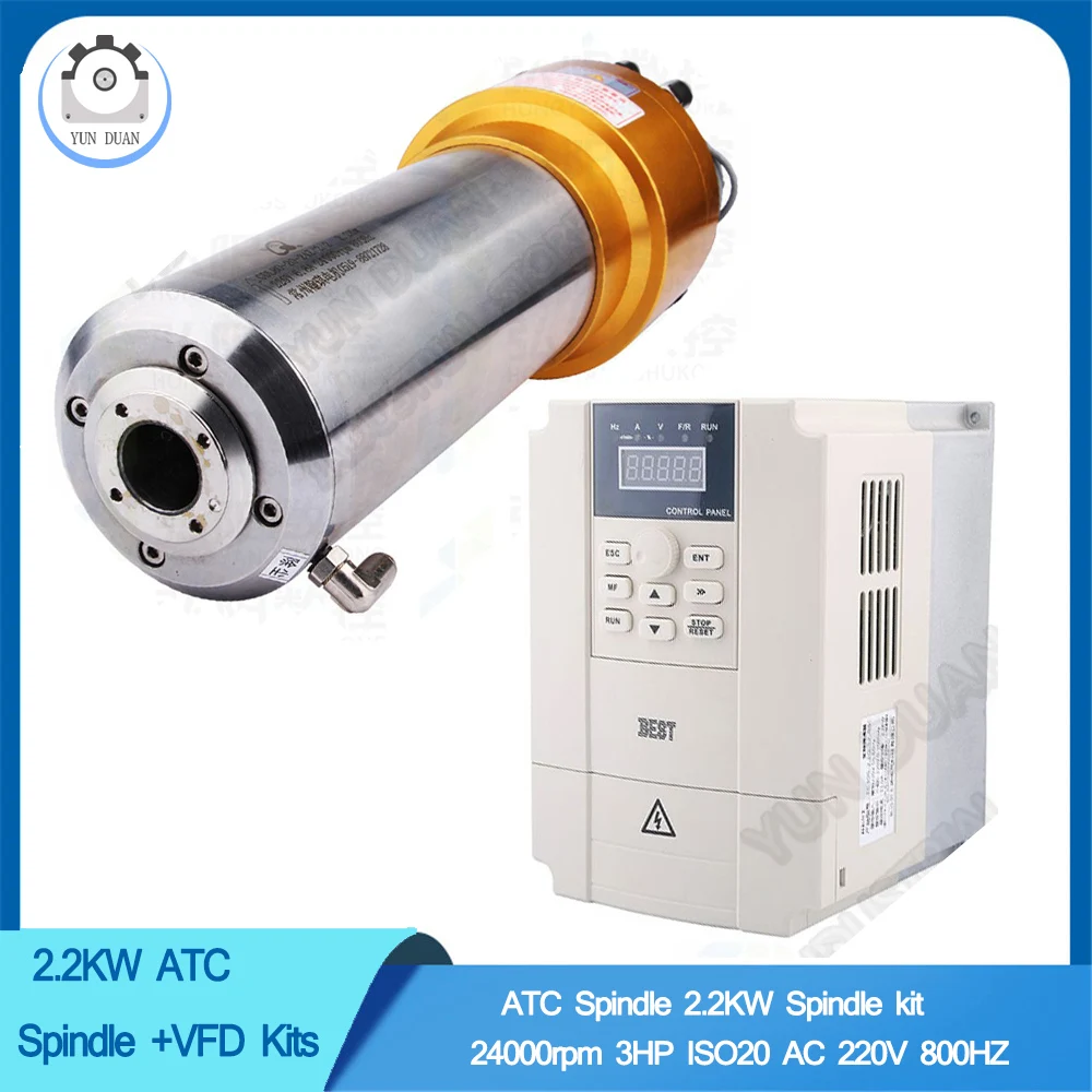 ATC Spindle 2.2KW Spindle kit AutomaticTool Change NPN PNP Spindle Motor 3HP ISO20 AC 220V 800HZ Inverter VFD CNC Router Han Qi