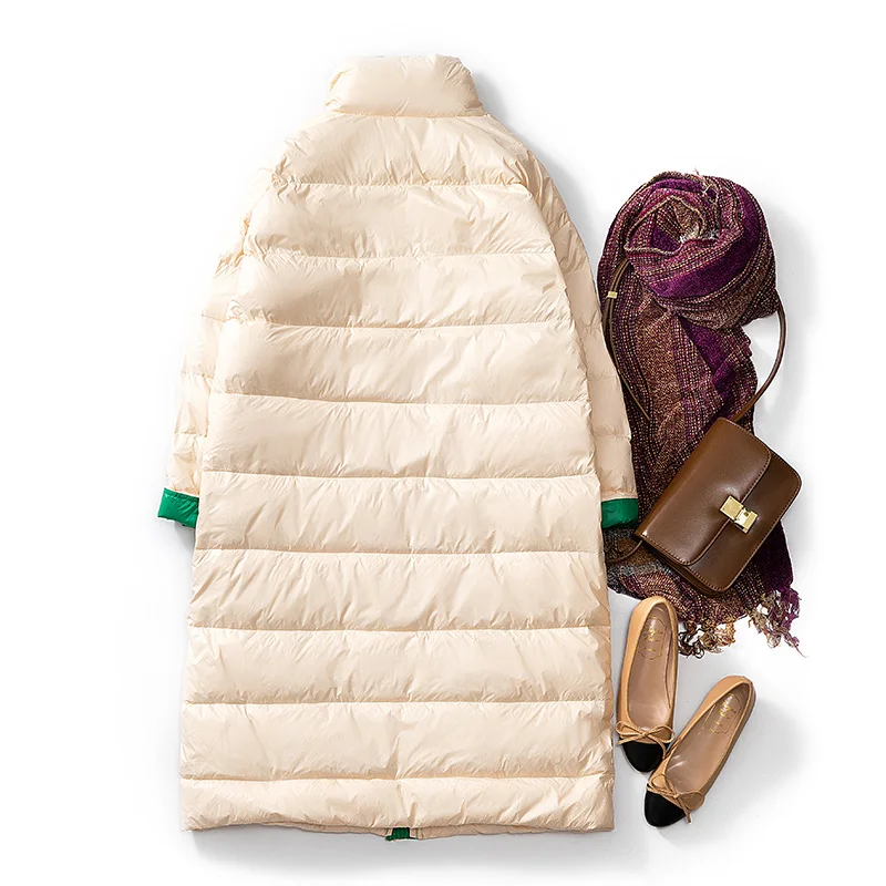 Женское зимнее длинное пальто новое ультра легкое белое пуховое женский стоячий