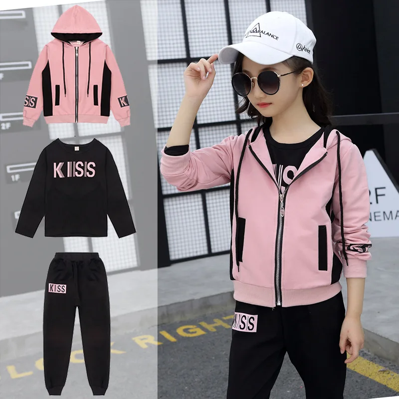 

Clothing Set Girls Clothes Jacket letter Zipper Kids Hoodies Pants Kids Tracksuit For Girls Clothing Sets Sport Suit 21 Spring