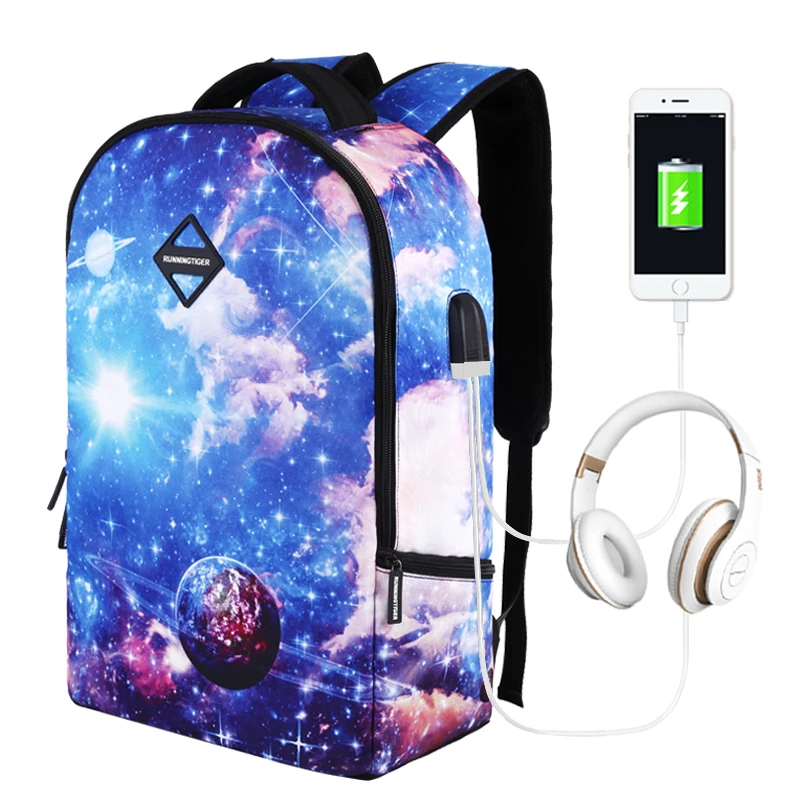 Рюкзак с USB зарядкой и защитой от кражи школьный ранец принтом звездного неба
