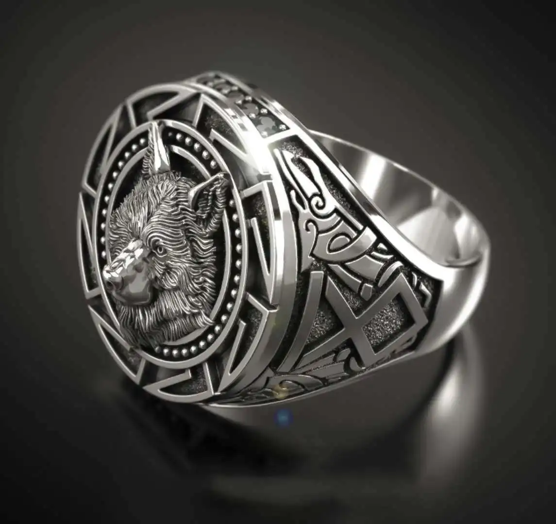 

Vintage 316L Stainless Steel Men's Ring Nordic Viking Wolf Totem Hip Hop Party Entertainment Cocktail Gothic Rings Jewelry Gift