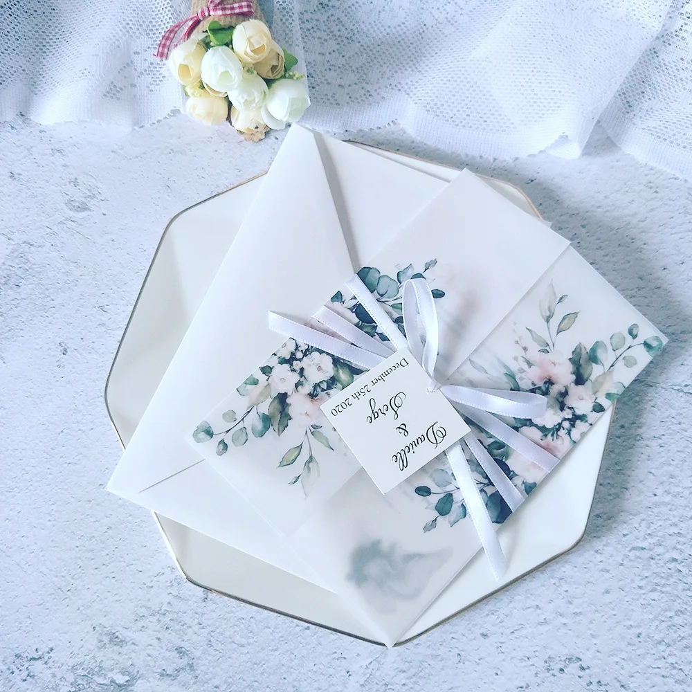 50 шт. прозрачный конверт с цветочным принтом для свадебных приглашений | Дом и сад