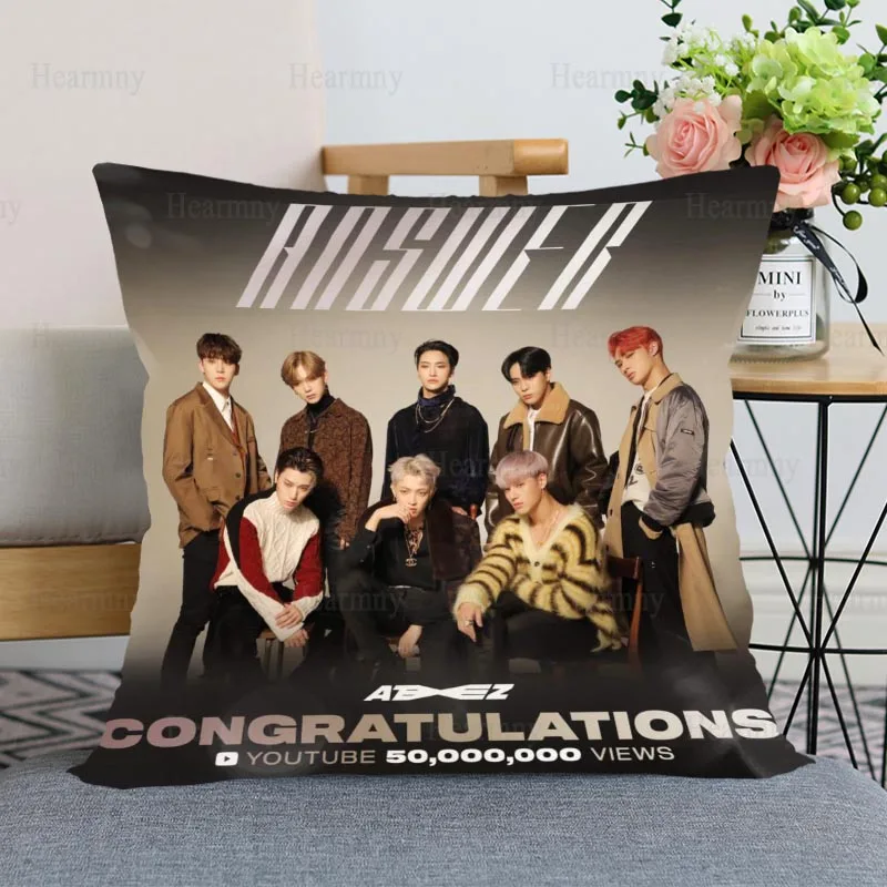 Custom KPOP ATEEZ Pillow Cover Bedroom Home Office Decorative Pillowcase Square Zipper Cases Satin Soft No Fade 0508 | Дом и сад
