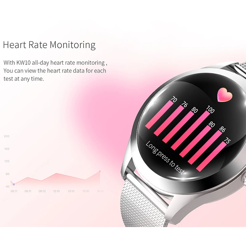 

KW10 Smart Watch Women IP68 Waterproof Heart Rate Monitoring Bluetooth Fitness Bracelet Smartwatch For Android IOS