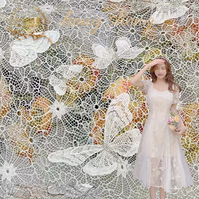 

Lace Butterfly Flower Embroidered Fabric Mesh Embroidered Sequins Wedding Banquet Birthday Dress Fabric Embroidered Fabric
