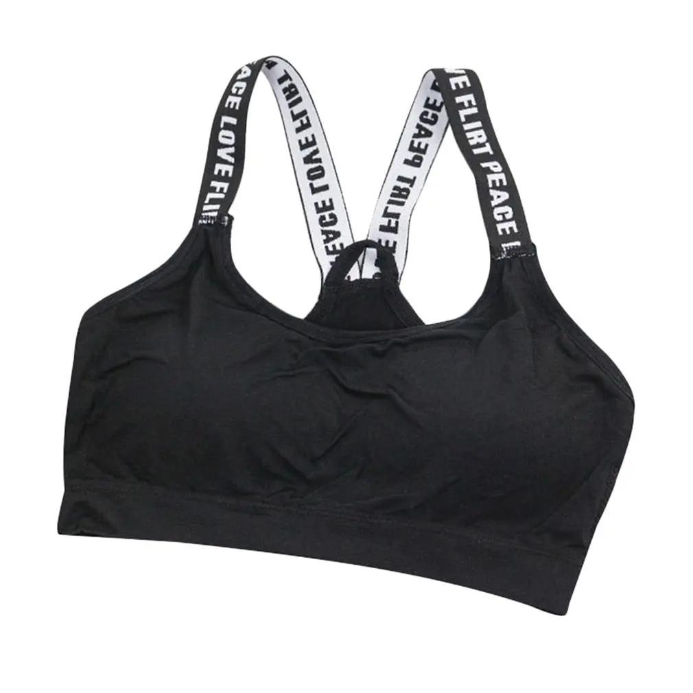 English Letter Tape Wrapped Chest Seamless Steel Ring Free A Sports Bra Female Backing Tape English Letter Sports Bra New Style