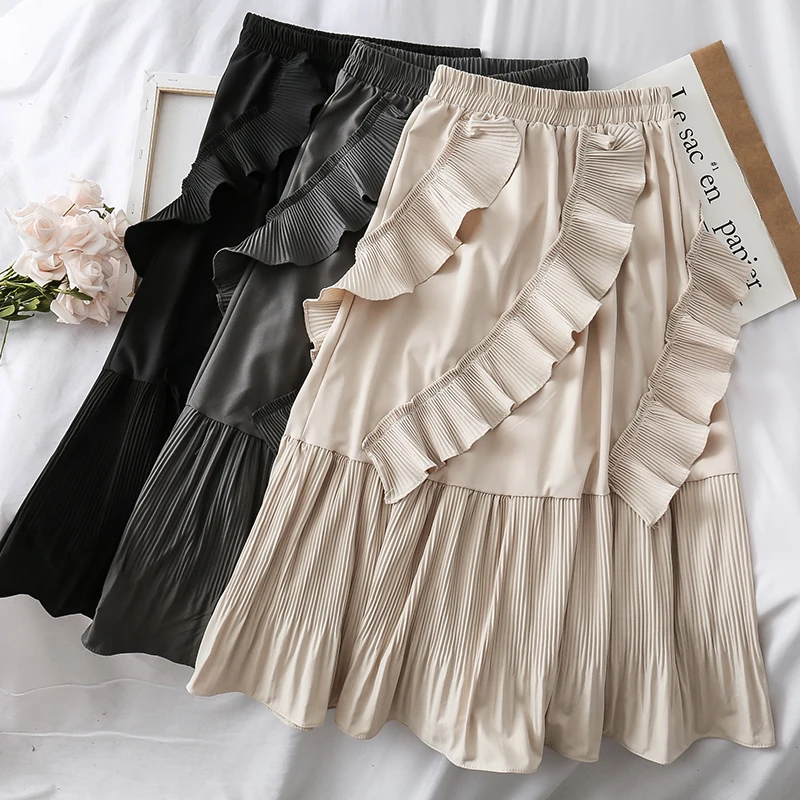Осень нерегулярные оборки толстые трапециевидные длинные юбки Сладкие