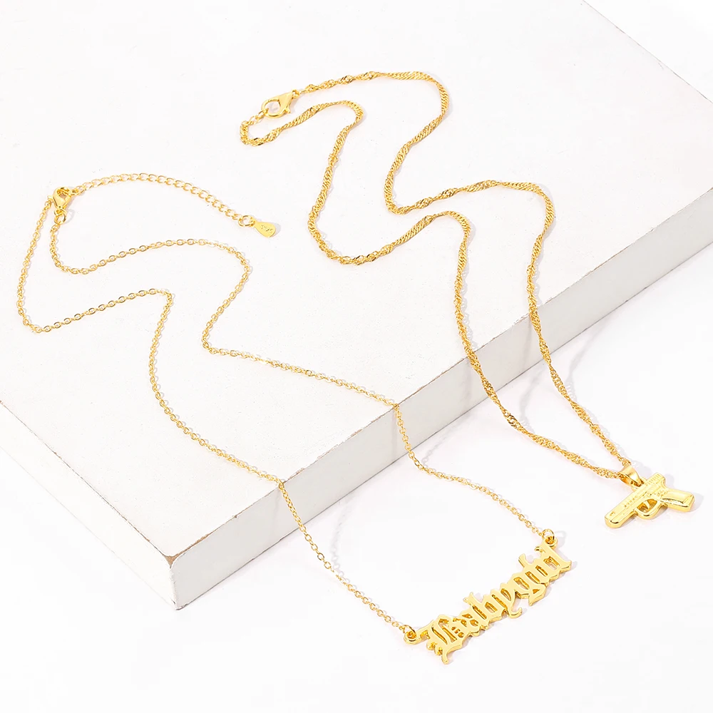 Ожерелье в стиле панк золотого цвета с подвеской хип-хоп форме пистолета для