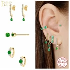 100% S925 стерлингового серебра CZ серьги микро проложить зеленый циркон серьги обруч серьги для женщин на день рождения вечерние подарок ювелирные изделия для C8