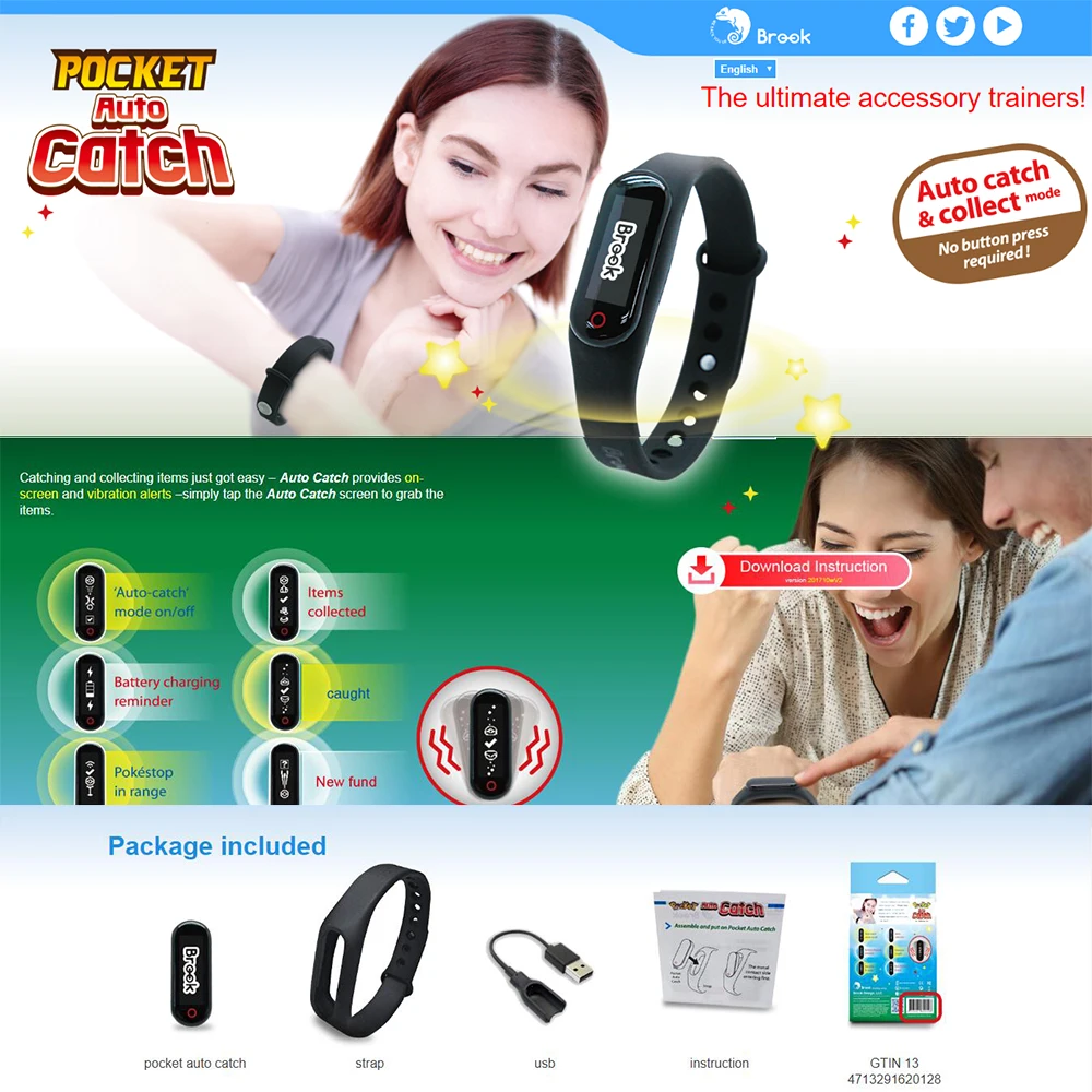 2 шт./лот смарт-браслет Datel Go-Tcha Evolve Pocket Auto Catch для Bluetooth наручный браслет для Pokemon GO для IOS12/Android8.0