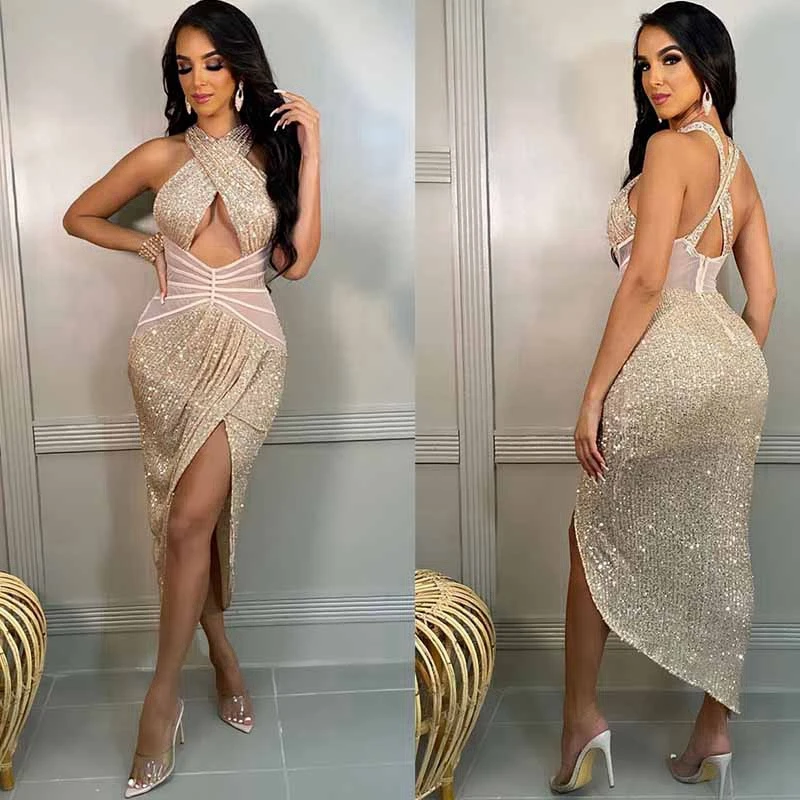 

Sparkle Mermaid Evening Dresses Long Luxury 2021 Sequin Side Split Prom Gown Elegant Backless Custom Party Dress robes de soirée