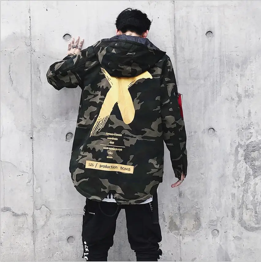 Mens Jacket High Street Spring Men Camouflage X Print Jackets Fashion Cotton Windbreaker Coat Male Hood Hip Hop Streetwear | Мужская