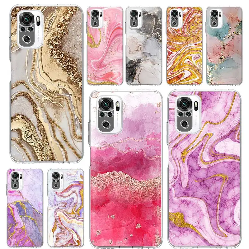 

Gold Pink Glitter Marble Phone Case Funda For Xiaomi Redmi Note 10 Pro 8 9 Pro 9S 10S 8T 8A 9A 9C 7 7A 6 6A Cover Coque Capa