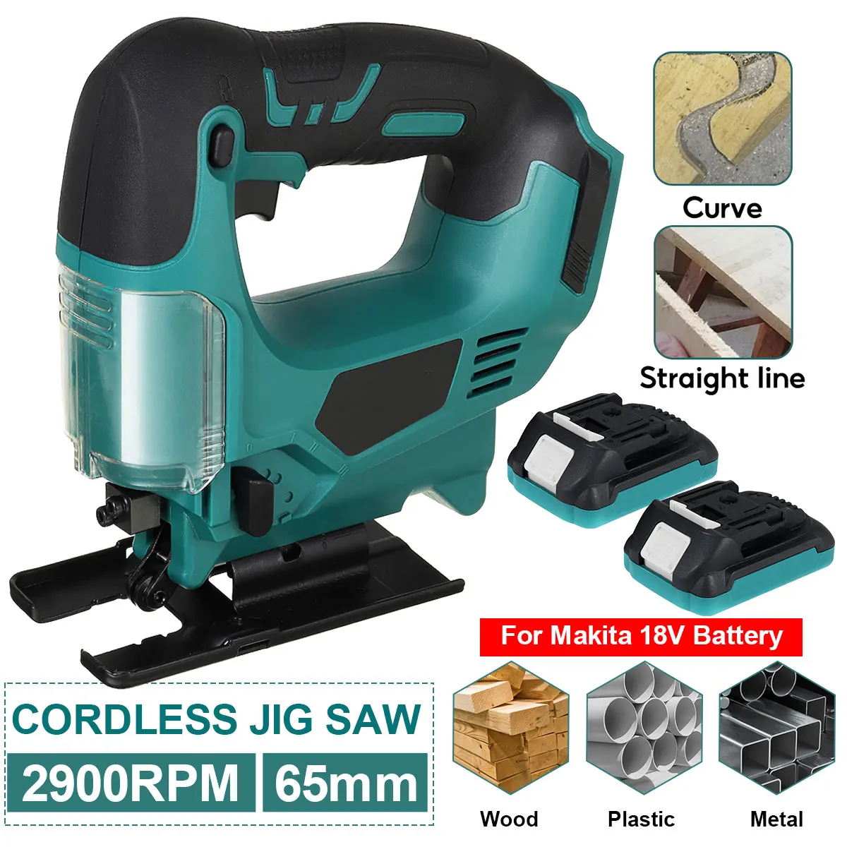 

Drillpro 21V 65mm 2900RPM Cordless Jigsaw Electric Jig Saw Rechargeable Adjustable Woodworking Power Tool for Makita 18V Battery