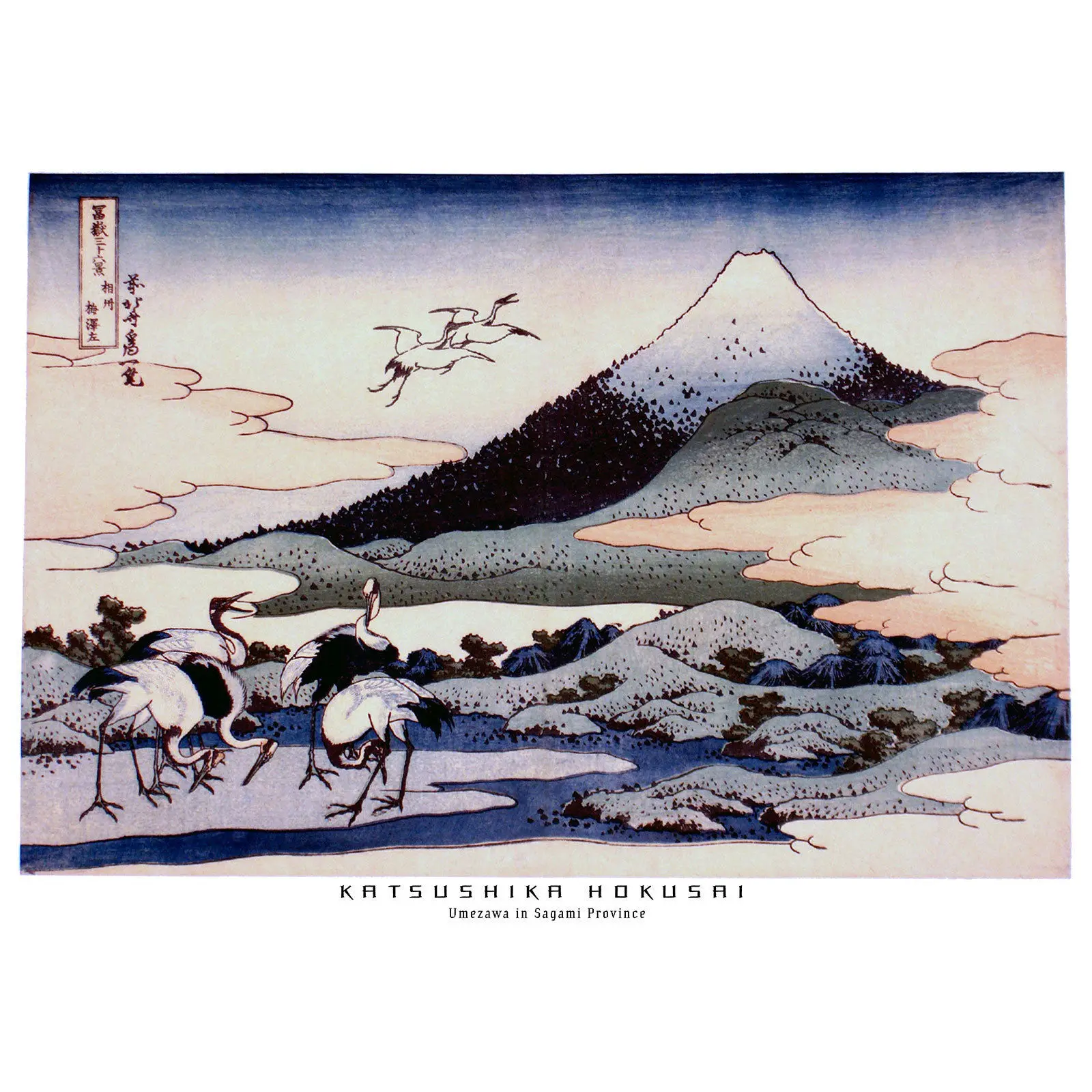 Hokusai краны рядом с умезава усадьба 36 видов Mt Fuji Ukiyo-e Япония искусство футболка