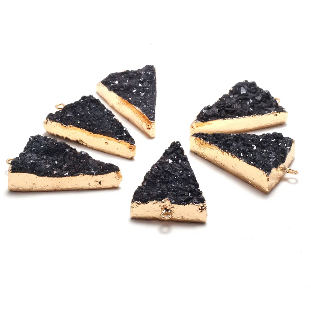 

Natural Stone Agates Druzy Pendants Charms Triangle Black Agates for Jewelry Making Necklace Bracelet Earring Gift Size 23x40mm