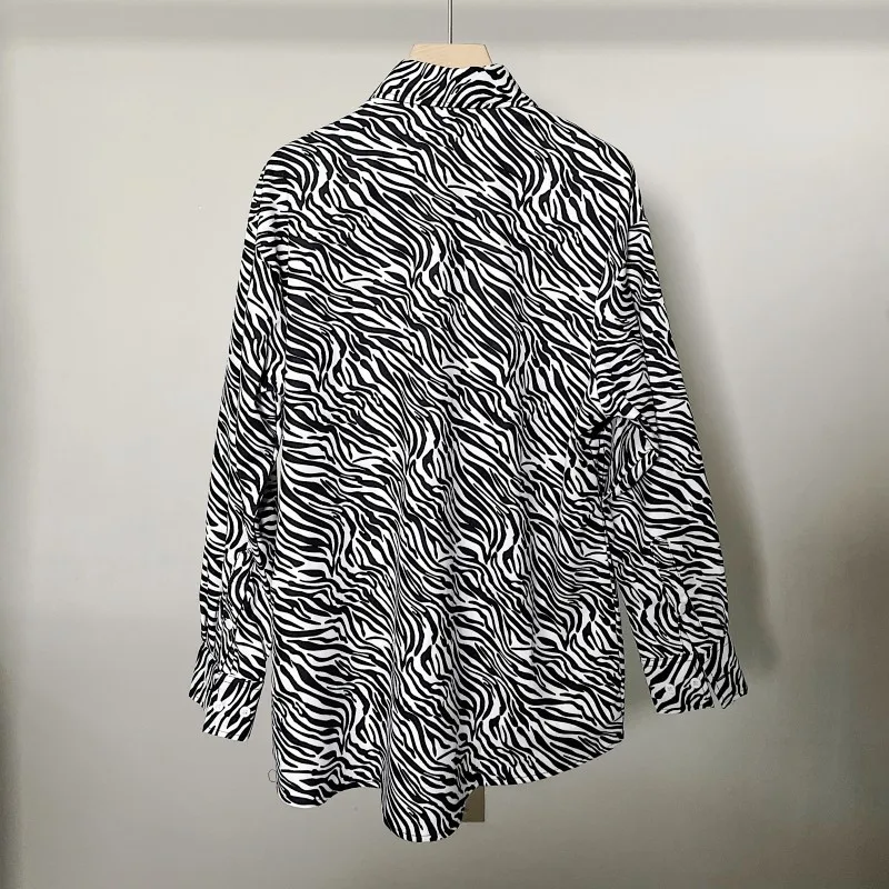

Spring Long Sleeve Tops Men Chic Runway Design Zebra Pattern Shirt Fashion Fake Two Patchwork Single Breasted Casual Mens Shirts