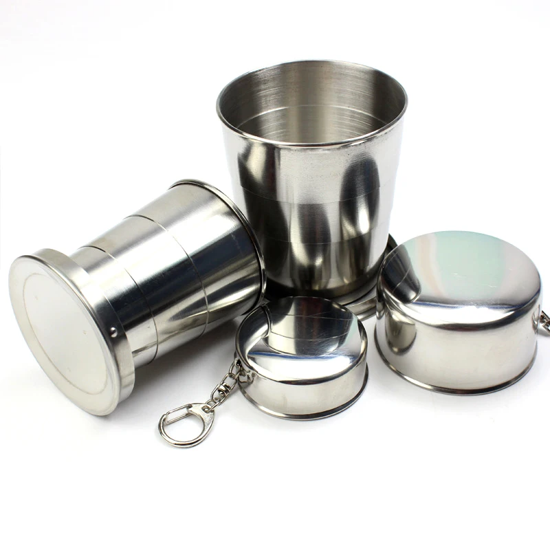 

60ml/150ml/250ml Portable Outdoor Stainless Steel Folding Cup Camping Travel Telescopic Cup with Keychain Coffee Cup Travel