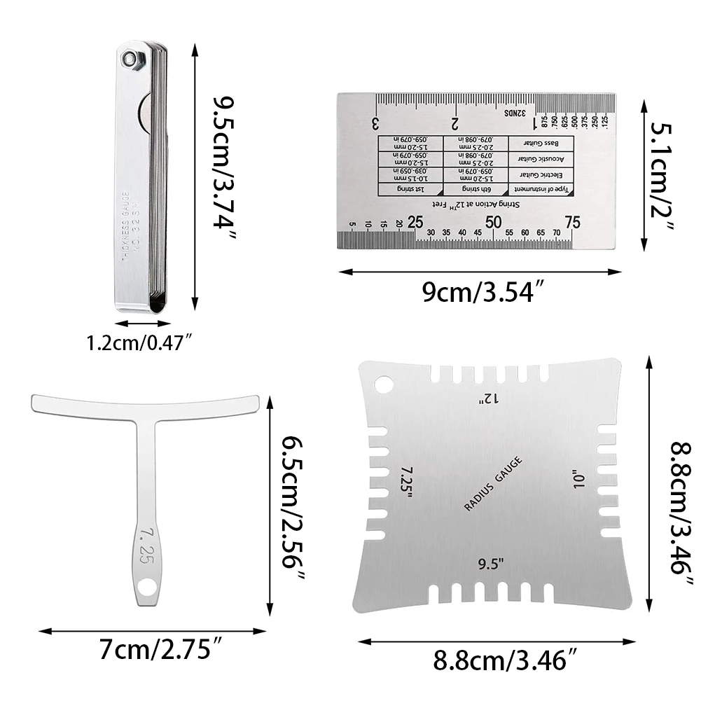 

Guitar Luthier Tools Understring Radius Gauge String Action Ruler Gauge 32 Blades Feeler Gauge Notched Radius Gauges Set 15PCS