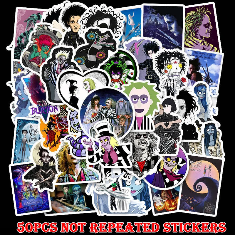50 шт. в упаковке, Tim Burton Стикеры из фильмов Beetlejuice/Corpse, наклейки невесты для детей, багаж, скейтборд, ноутбук, детская игрушка