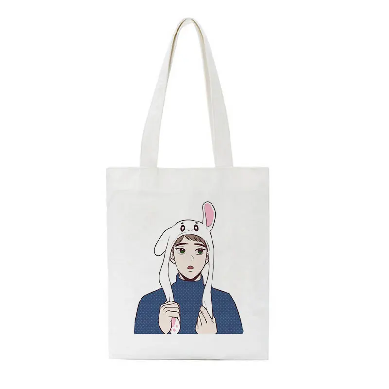 

Shopper Tote Korea Ulzzang Canvas Bag Reusable Shopping Bag Eco-Friendly Cloth Bags Foldable Pouch Grocery Packages Shoulder Han