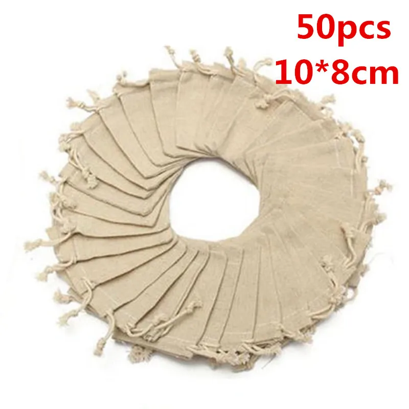

50 pcs Linen Jute Drawstring Gift Bags candy box Sacks Wedding Birthday Party Valentine Favors Jewelry Candy Storage Christmas