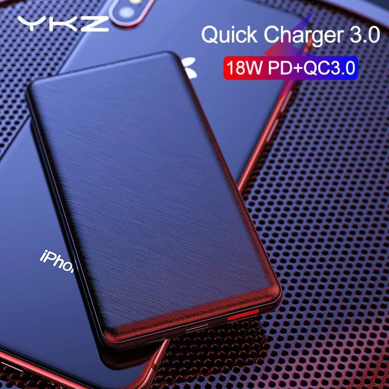 Внешний аккумулятор YKZ Poverbank QC 3 0 10000 мАч 2 Type C PD быстрая зарядка внешний для iPhone X