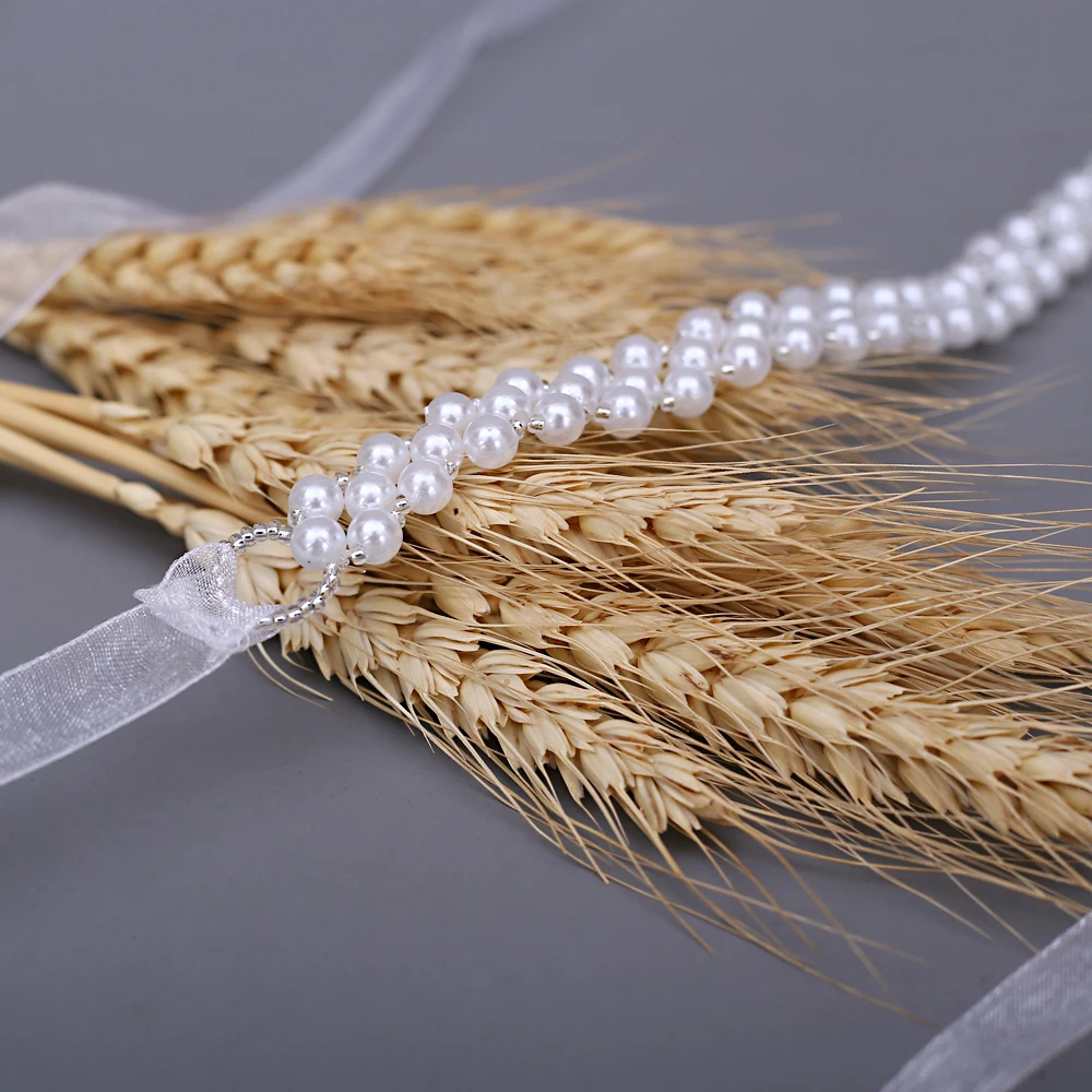 

AMORARSI S34 Luxury Pearl Wedding Belt Bridal Dress Accessories Belts for Women Prom Evening Dresses Organza Ribbion Belt