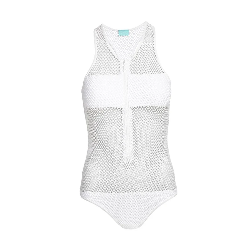 Sexy Mesh One Piece Swimsuit Women Swimwear Zipper Front Splicing Sheer Monokini Cut Out Bathing Suit Bodysuit Beachwear | Спорт и