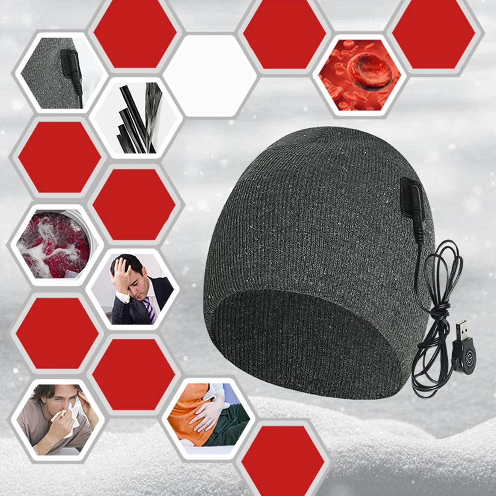 

Men Women Rechargeable Knit Outdoor Sports Gift Skull Beanie Solid Washable Skiing Cap Elastic Warm Winter Electric Heated Hat