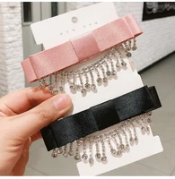 new korean snap hair clips pink princess bow flash rhinestone tassel french hairpins hairgrip luxury hair accessories for women