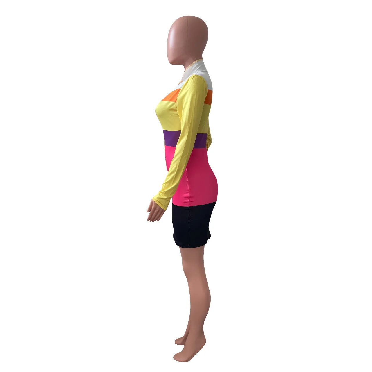 

Bandage Patchwork Printed Dress Sexy Club Long-sleeved Tight Dress Turtleneck Bodycon Dress for Women