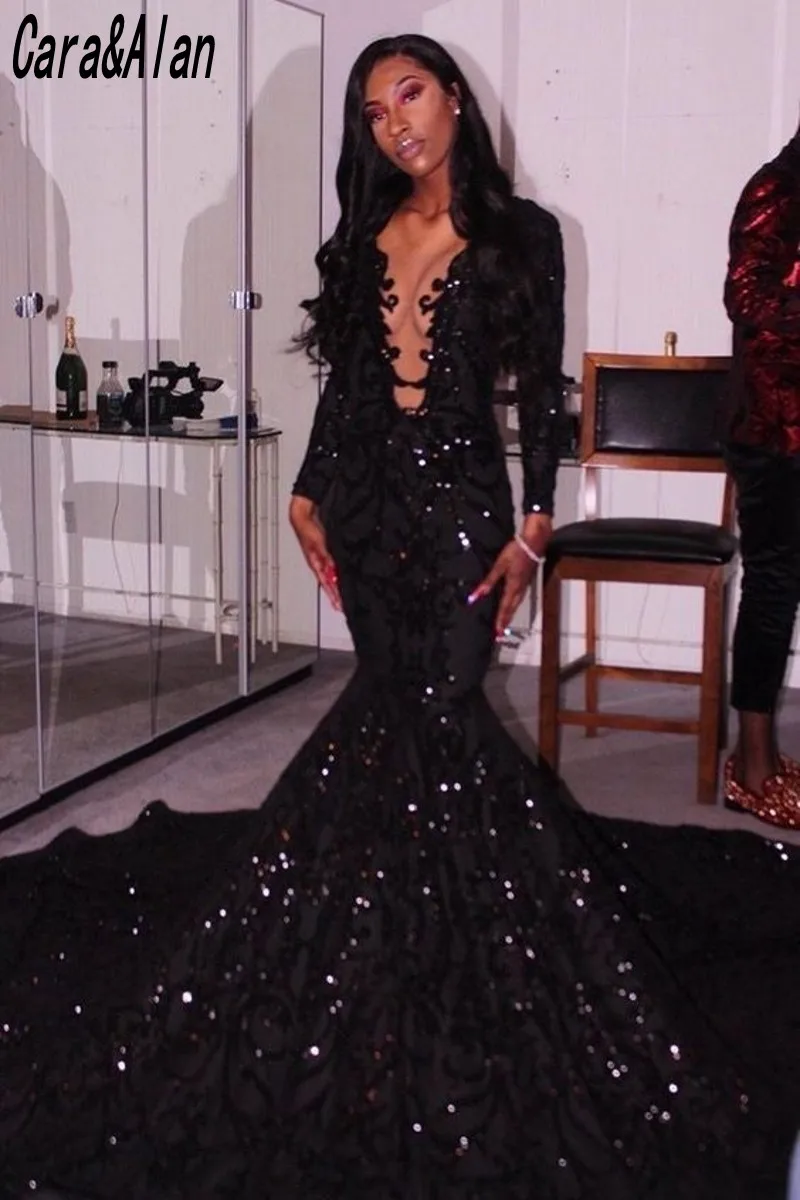 

Черный Выпускной халаты Глубокий V образным вырезом платья для выпускного вечера для женщин 2020 аппликацией вечерние вечернее платье большо...