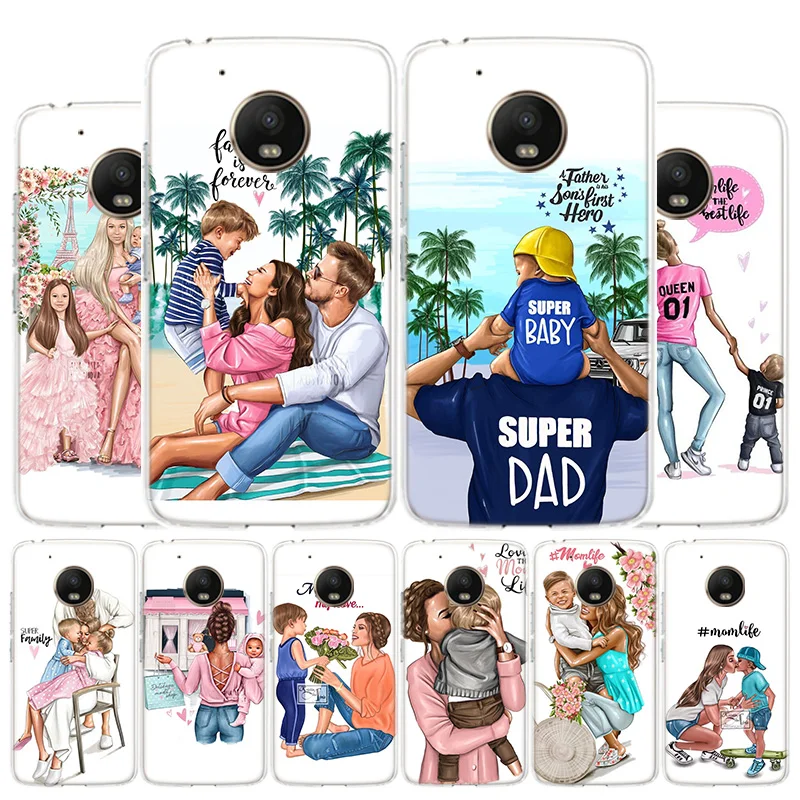 

baby Super mom girl Boy Dad Phone Case For Motorola Moto G8 G7 G6 G5S G5 G4 E6 E5 E4 Plus Play Power One Action X4 Cover Coque G