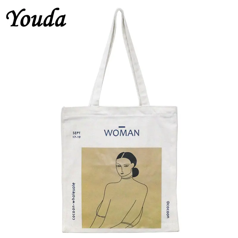 

Youda Women Canvas Shoulder Bag Original Simple Ladies Shopping Pack Cotton Cloth Fabric Grocery Handbags Girls Tote Book Bags