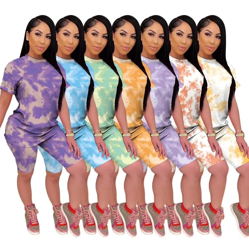 

Summer Casual Clothes Women Tie Dye Two Pieces Set Plus Size Women Clothing
