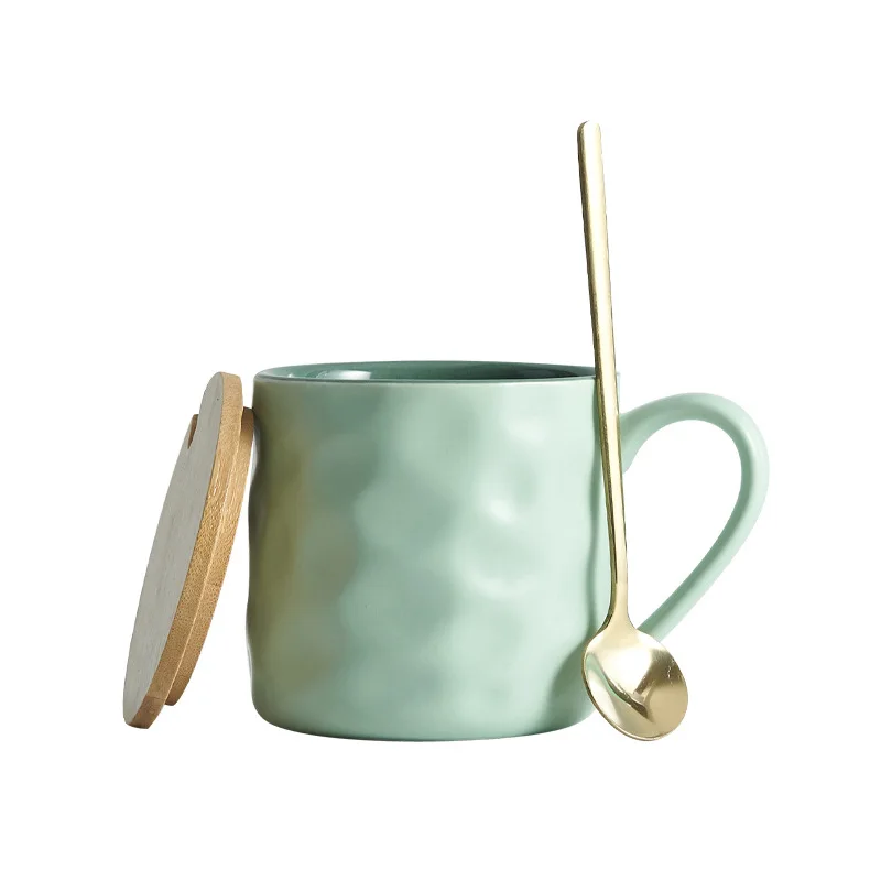 

INS Style Nordic Ceramic Mug with Cover with Spoon Creative Household Water Cup Simple Coffee Cup