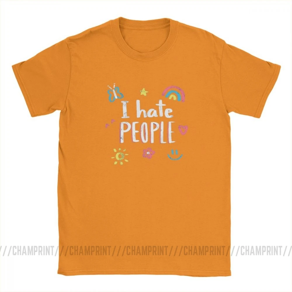 Оранжевый Футболки с надписью «I Hate People Humor» для мужчин, топы с изображением улыбки радуги, цветов и бабочек, одежда с коротким рукавом, футболки из хлопка с графическим принтом - Цвет: Оранжевый