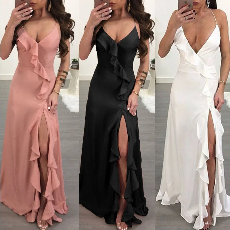 

Summer White Women's Dress Casual Home Irregular Sling Lotus Leaf Side Sexy Holiday Women's Dresses