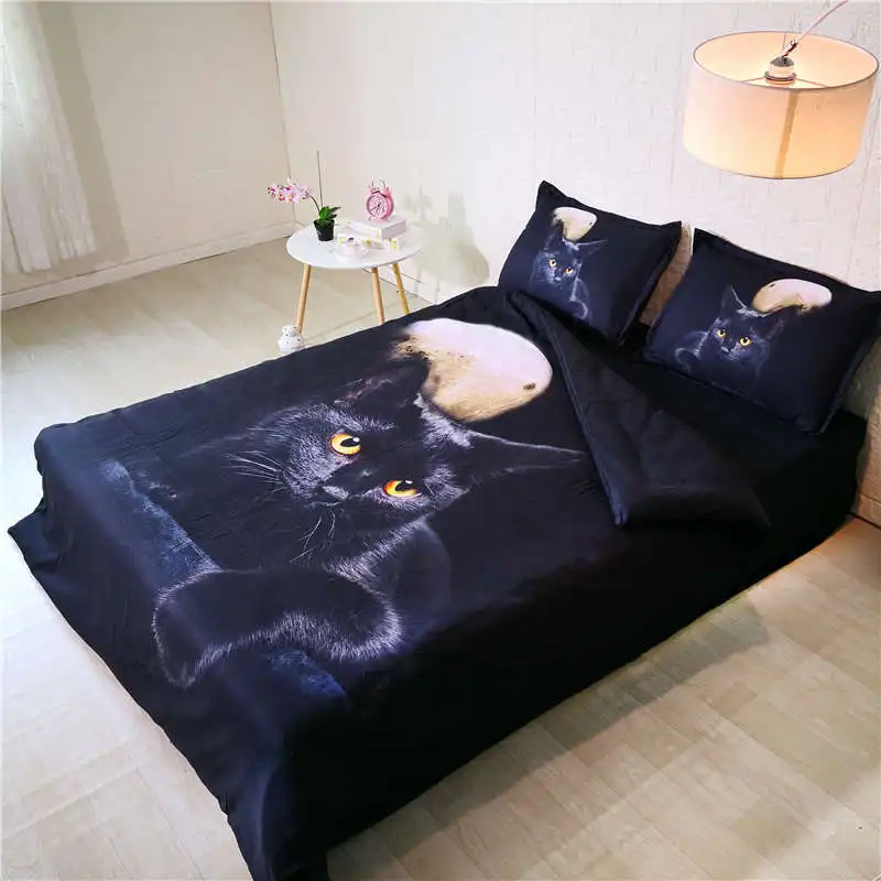 Набор постельного белья с изображением черного кота 3D одеяло/пододеяльник животных Двухслойное постельное