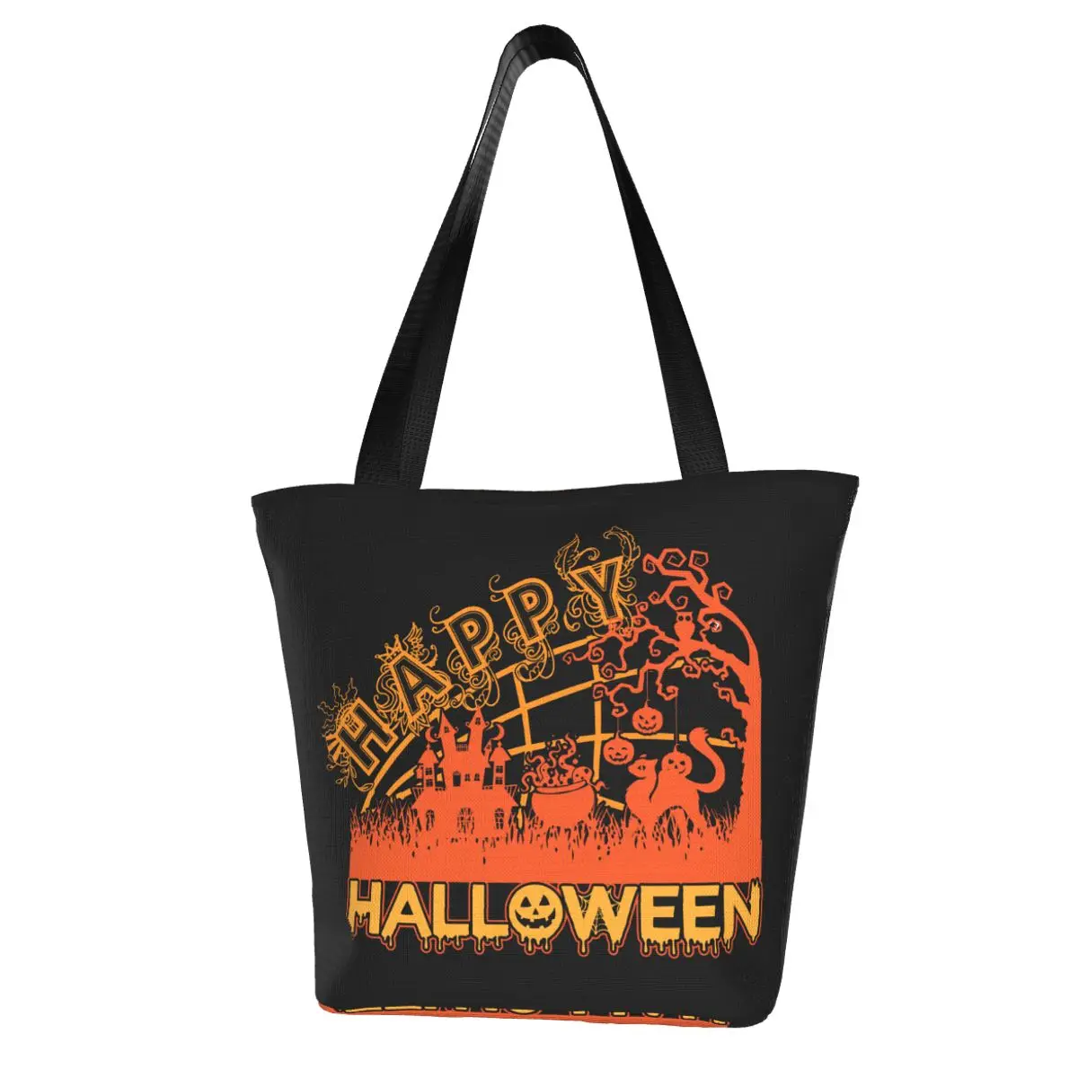 

Счастливый Хэллоуин хозяйственная сумка кошка замок женские подарки сумки Смешные полиэстер уличная сумка