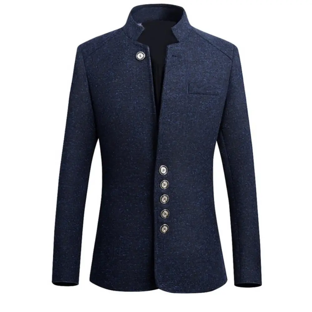 

Men Suit Jackets Solid Color Long Sleeve Stand Collar Single-breasted Plus Size Slim Blazer