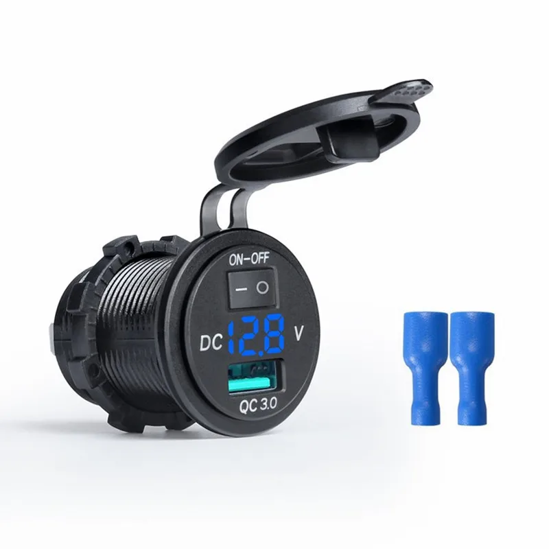 Автомобильное зарядное устройство Chenes QC3.0 синего цвета USB с вольтметром и